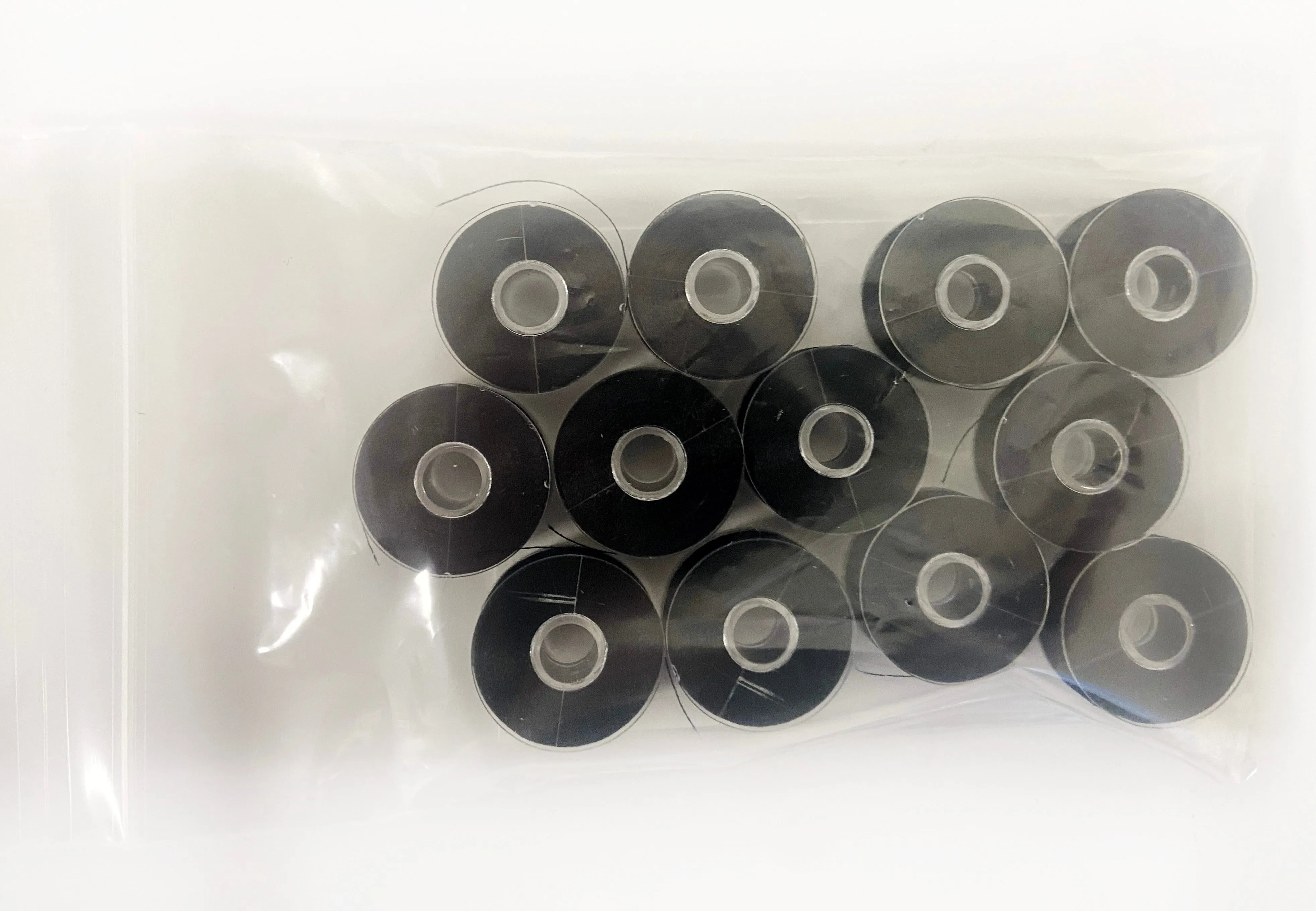 12 Bobbins - NEB Plastic Sided Machine Embroidery Bobbins Size L - BLACK