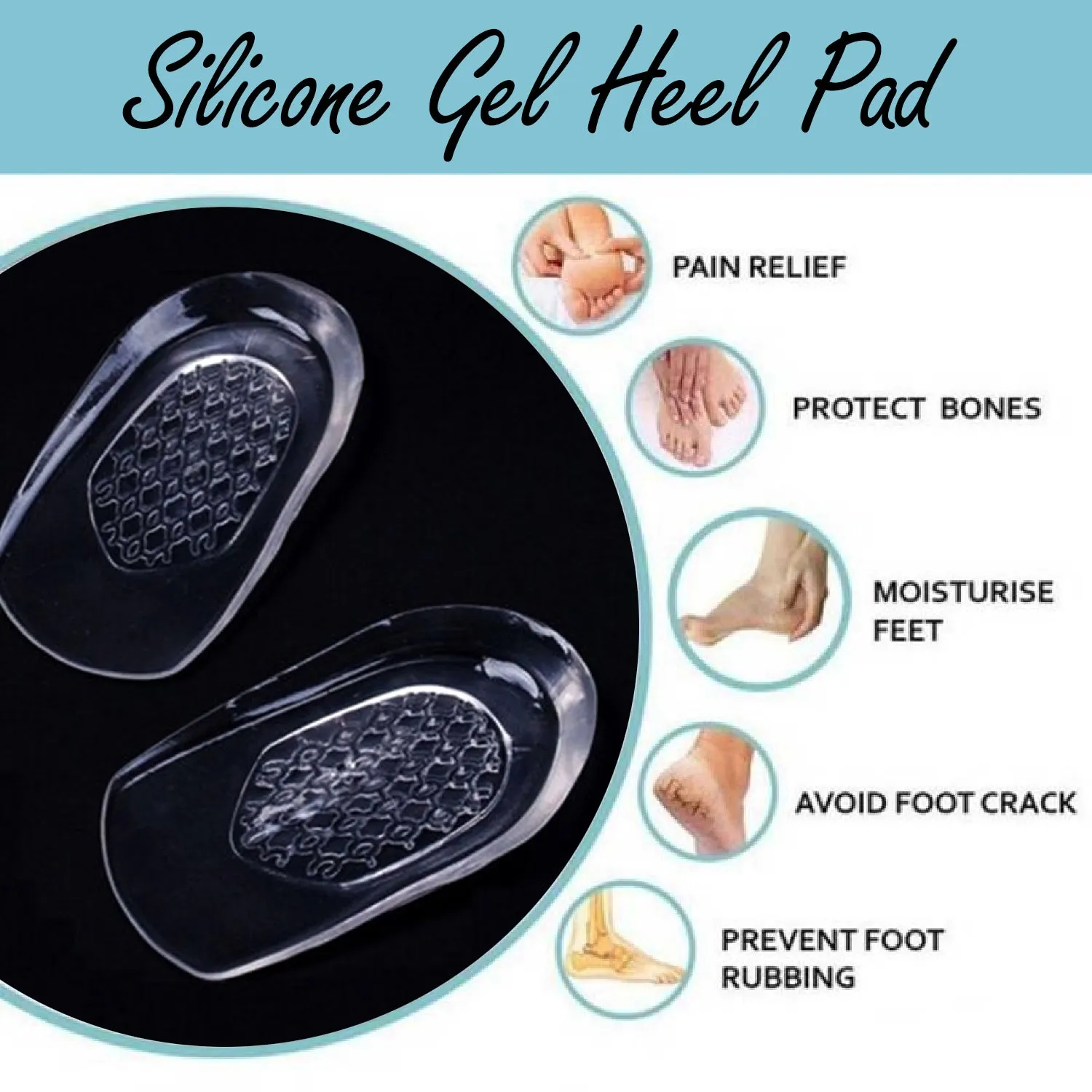 1472 Silicone Gel Heel Pad Protector Insole Cups for Heel Swelling Pain Relief