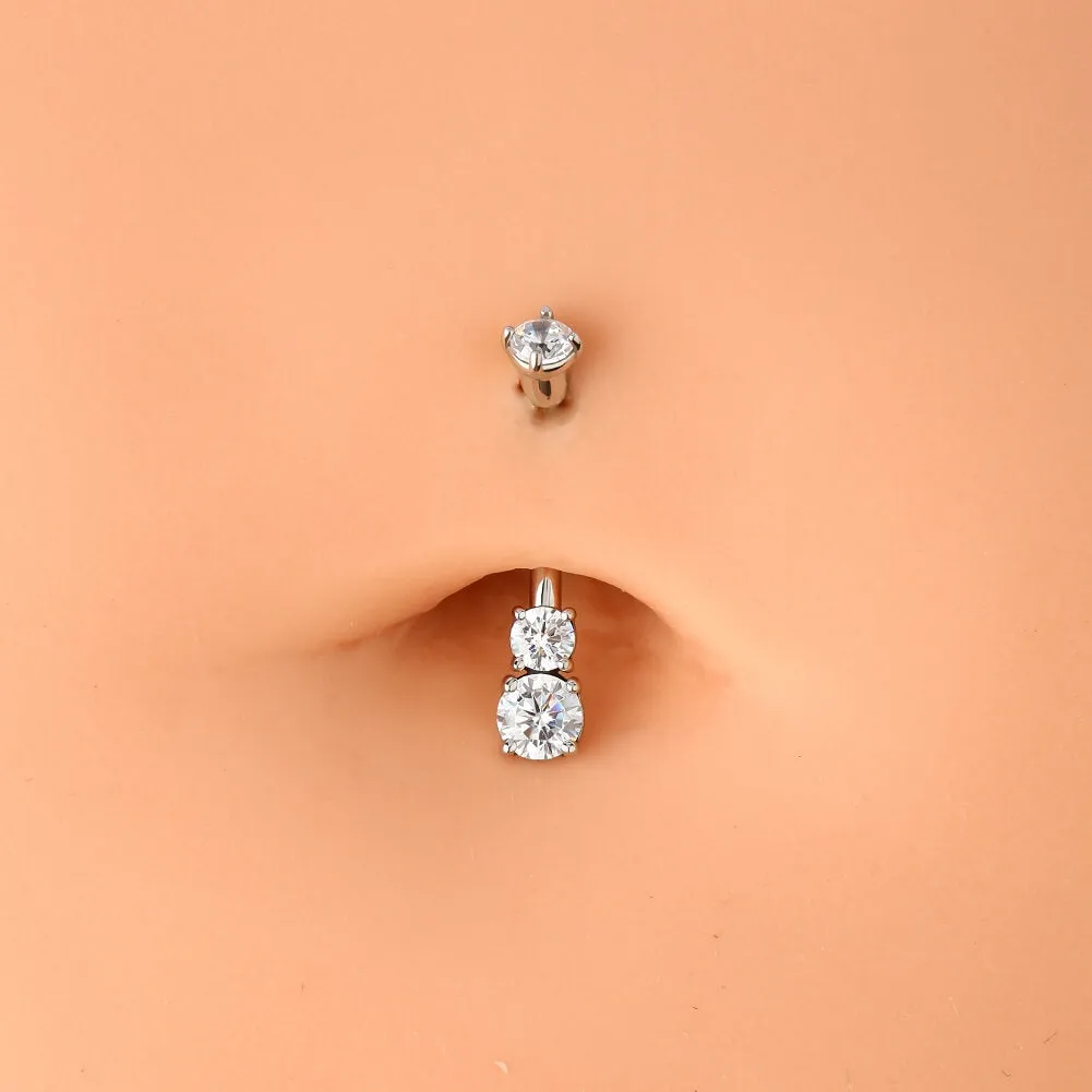 14K White Gold Belly Ring 14G Solitaire Round CZ Navel Ring