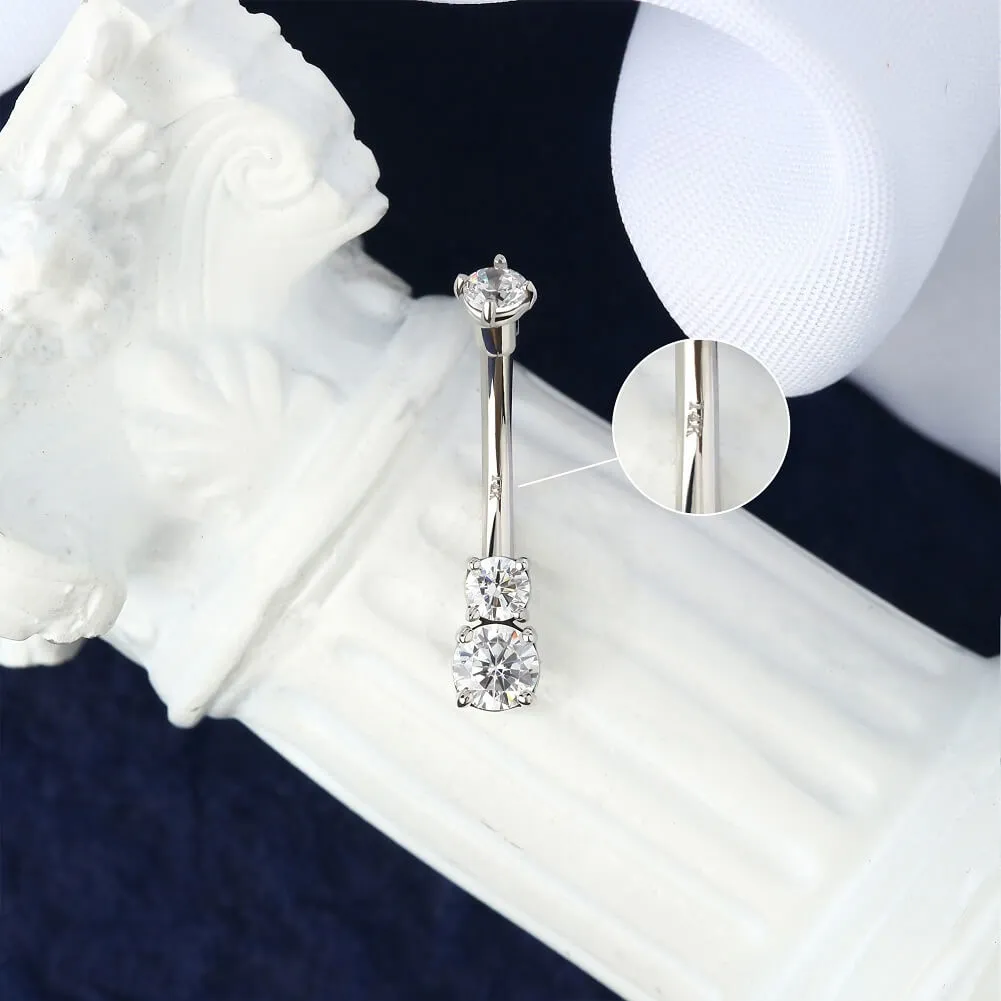 14K White Gold Belly Ring 14G Solitaire Round CZ Navel Ring