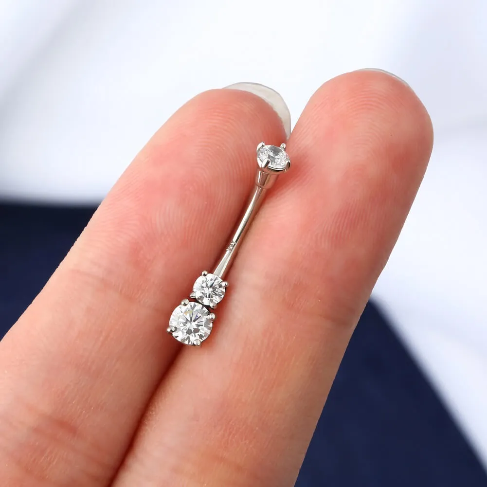 14K White Gold Belly Ring 14G Solitaire Round CZ Navel Ring