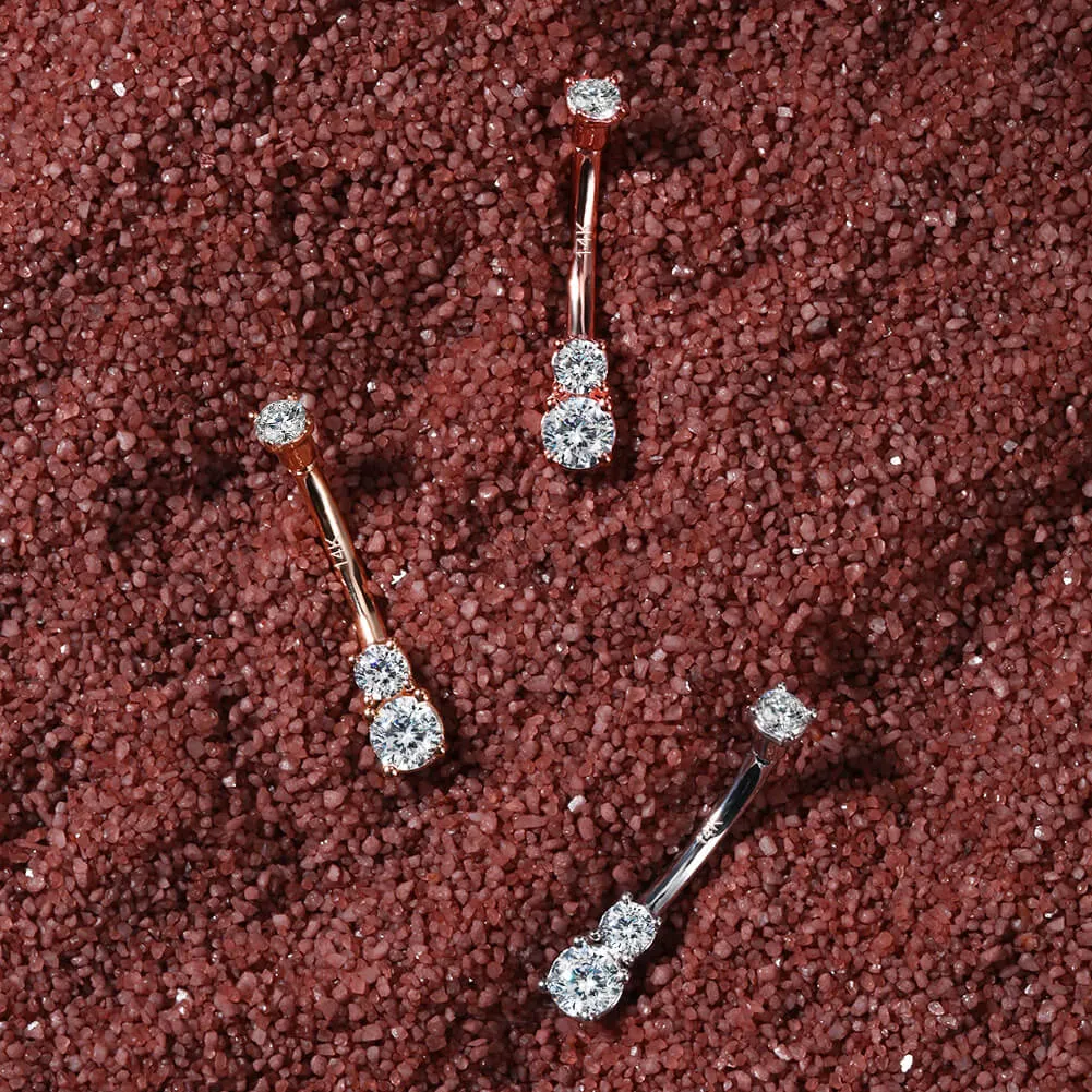 14K White Gold Belly Ring 14G Solitaire Round CZ Navel Ring