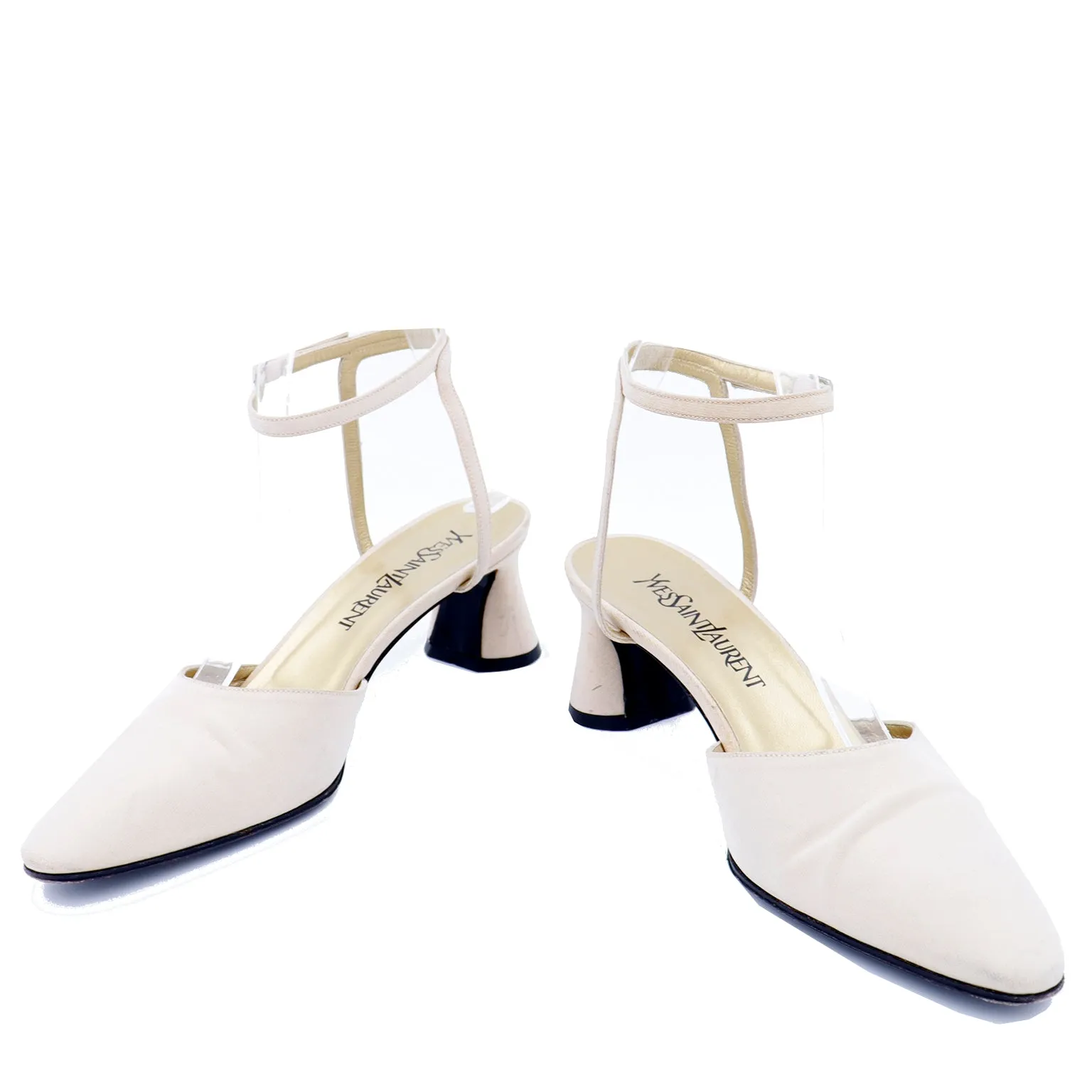 1990s Yves Saint Laurent Vintage Matte Satin Ankle Strap Shoes 8.5N