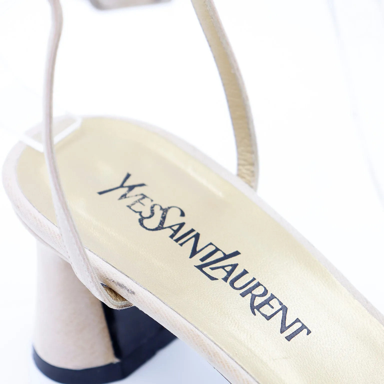 1990s Yves Saint Laurent Vintage Matte Satin Ankle Strap Shoes 8.5N