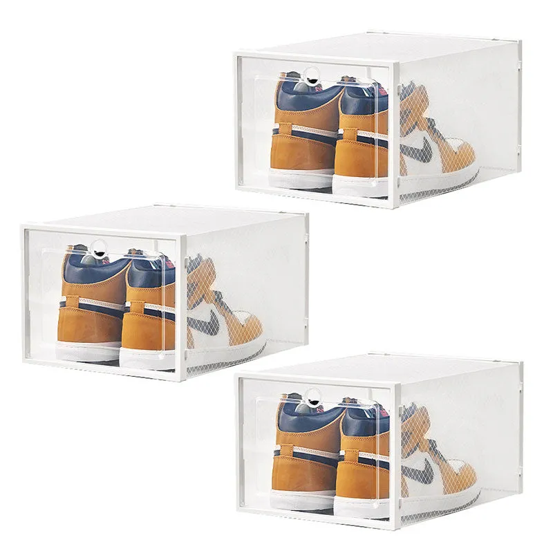 3 Pack Plastic Stackable Shoe Storage Box with Lids-White