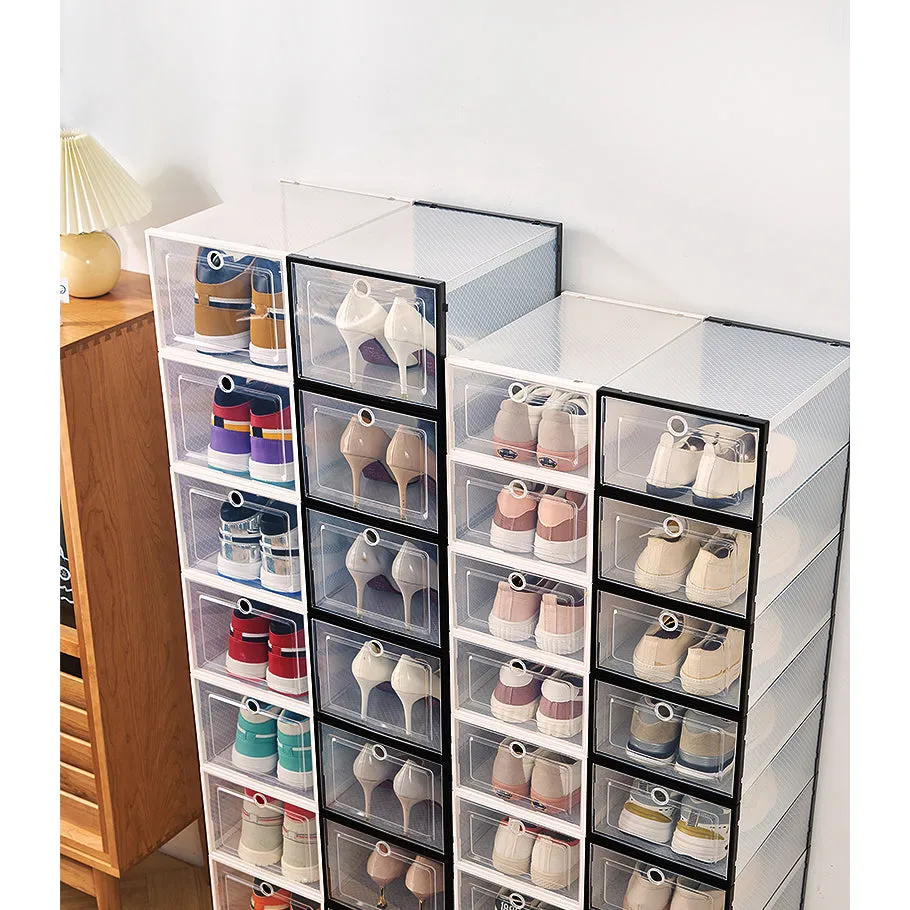 3 Pack Plastic Stackable Shoe Storage Box with Lids-White