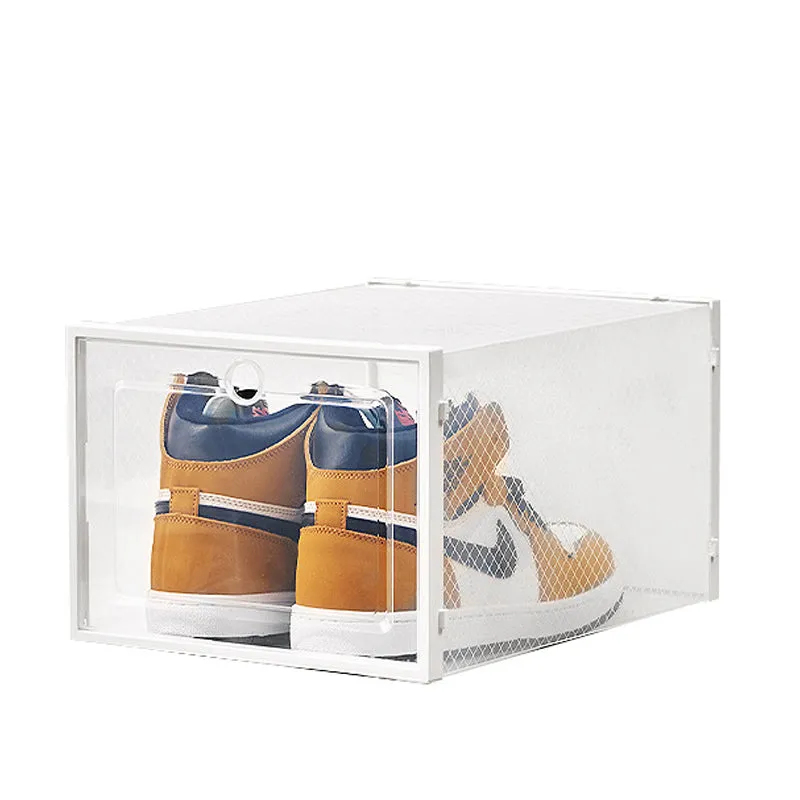 3 Pack Plastic Stackable Shoe Storage Box with Lids-White