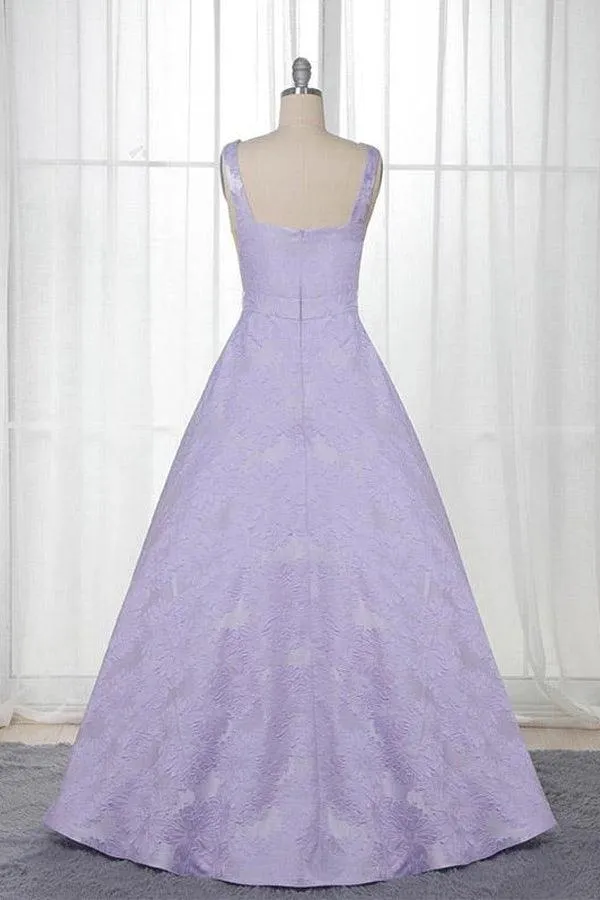 A-Line Bateau Sleeveless Sweep Train Lilac Floral Satin Prom/Formal Dress PSK113