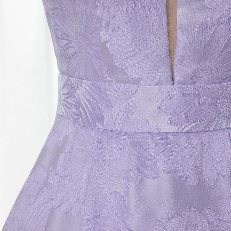 A-Line Bateau Sleeveless Sweep Train Lilac Floral Satin Prom/Formal Dress PSK113