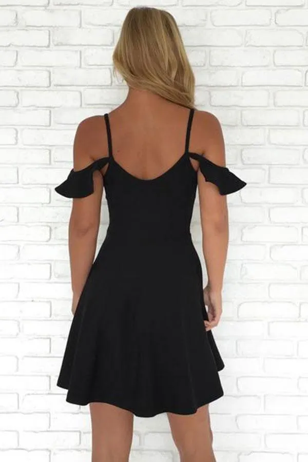 A-Line Cold Shoulder Short Black Homecoming Dresses Prom Dresses PD223