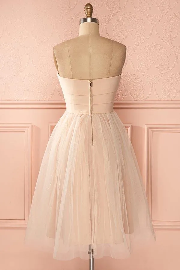 A-Line Strapless Knee-Length Sweetheart Tulle Homecoming Dress PD137