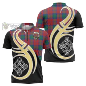 Affleck Tartan Zipper Polo Shirt with Family Crest and Celtic Symbol Style