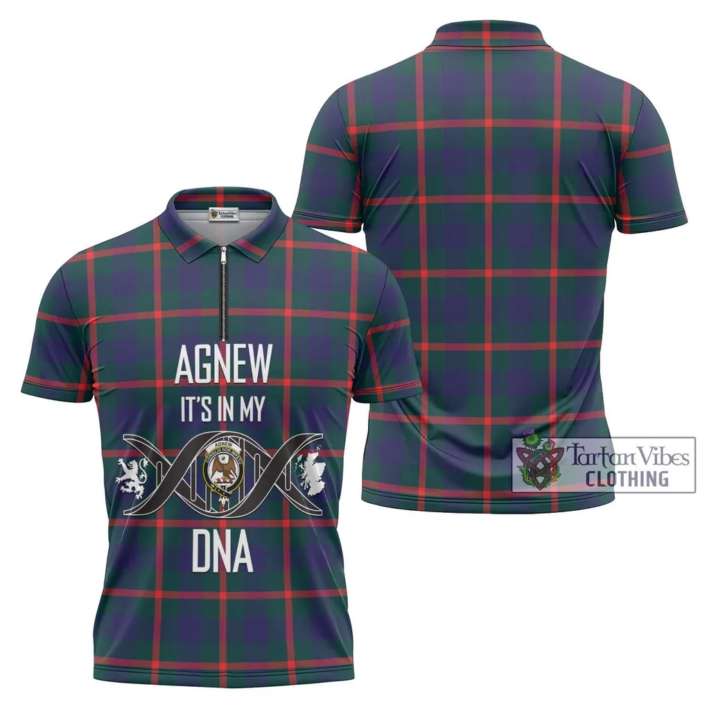 Agnew Tartan Zipper Polo Shirt with Family Crest DNA In Me Style