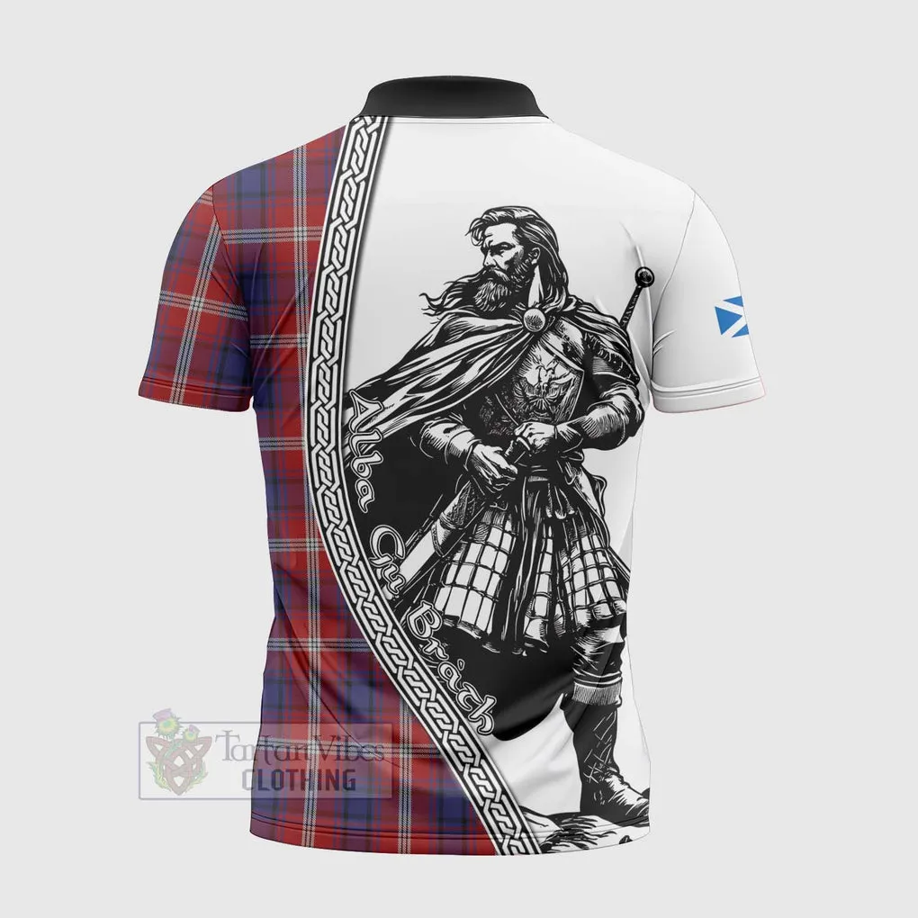 Ainslie Tartan Clan Crest Zipper Polo Shirt with Highlander Warrior Celtic Style