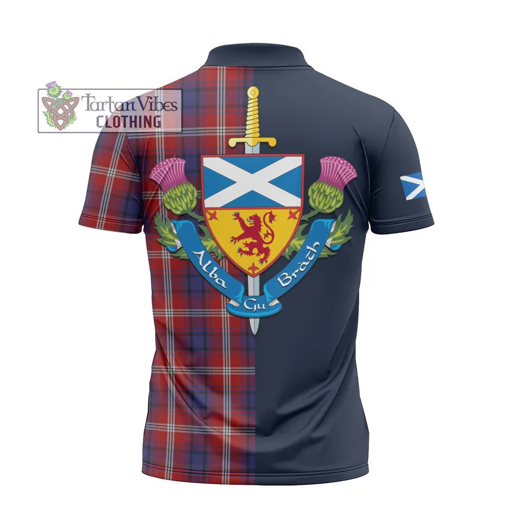 Ainslie Tartan Zipper Polo Shirt Alba with Scottish Lion Royal Arm Half Style