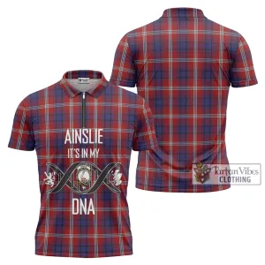 Ainslie Tartan Zipper Polo Shirt with Family Crest DNA In Me Style