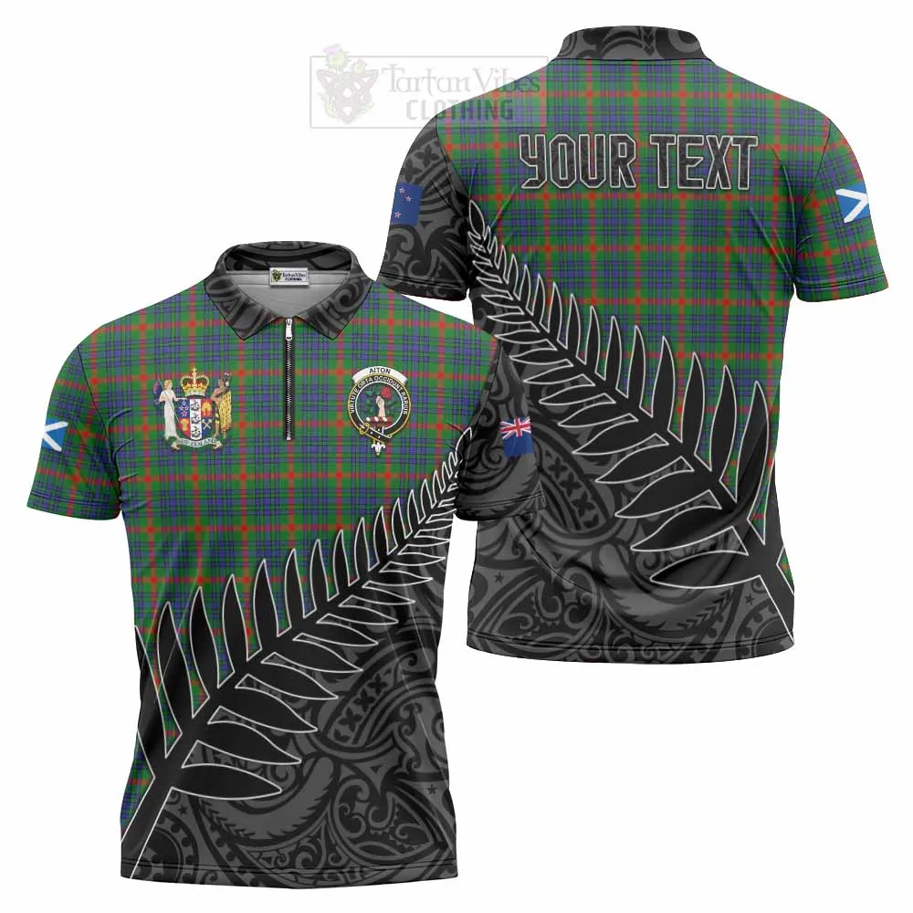 Aiton Crest Tartan Zipper Polo Shirt with New Zealand Silver Fern Half Style