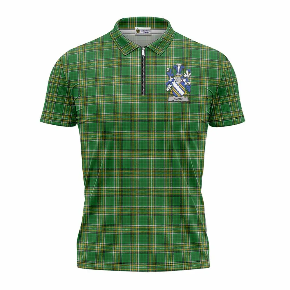 Aland Irish Clan Tartan Zipper Polo Shirt with Coat of Arms