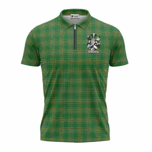 Alexander Irish Clan Tartan Zipper Polo Shirt with Coat of Arms