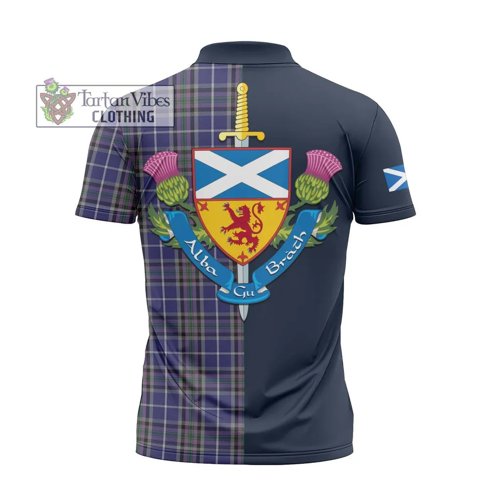 Alexander of Menstry Tartan Zipper Polo Shirt Alba with Scottish Lion Royal Arm Half Style