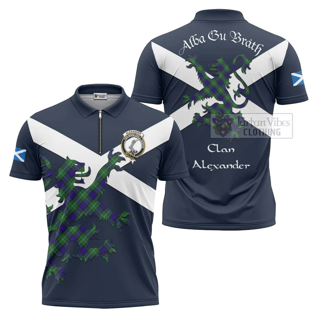 Alexander Tartan Lion Rampant Zipper Polo Shirt Proudly Display Your Heritage with Alba Gu Brath and Clan Name