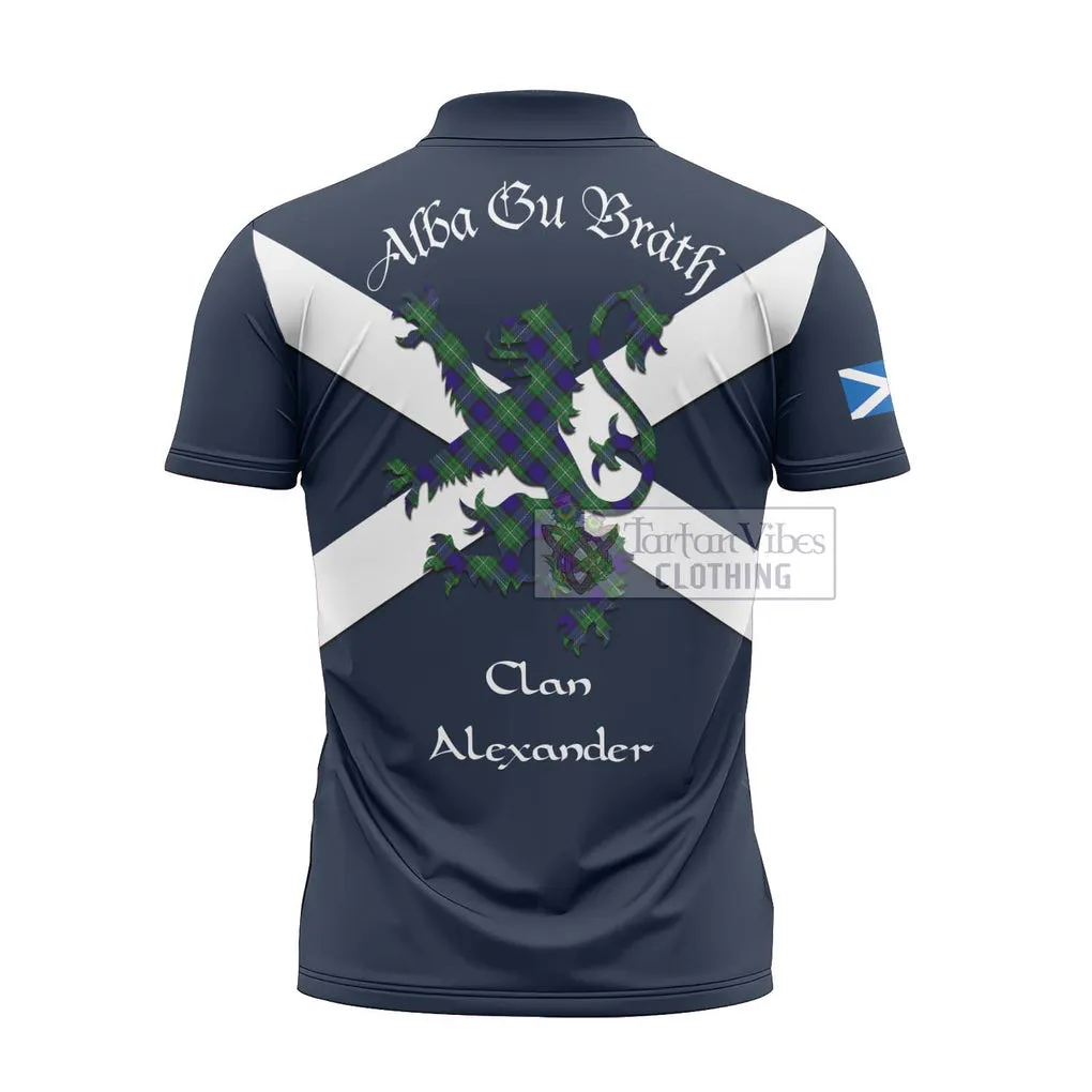 Alexander Tartan Lion Rampant Zipper Polo Shirt Proudly Display Your Heritage with Alba Gu Brath and Clan Name