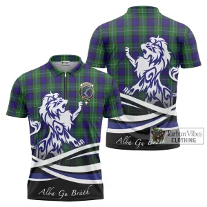 Alexander Tartan Zipper Polo Shirt with Alba Gu Brath Regal Lion Emblem