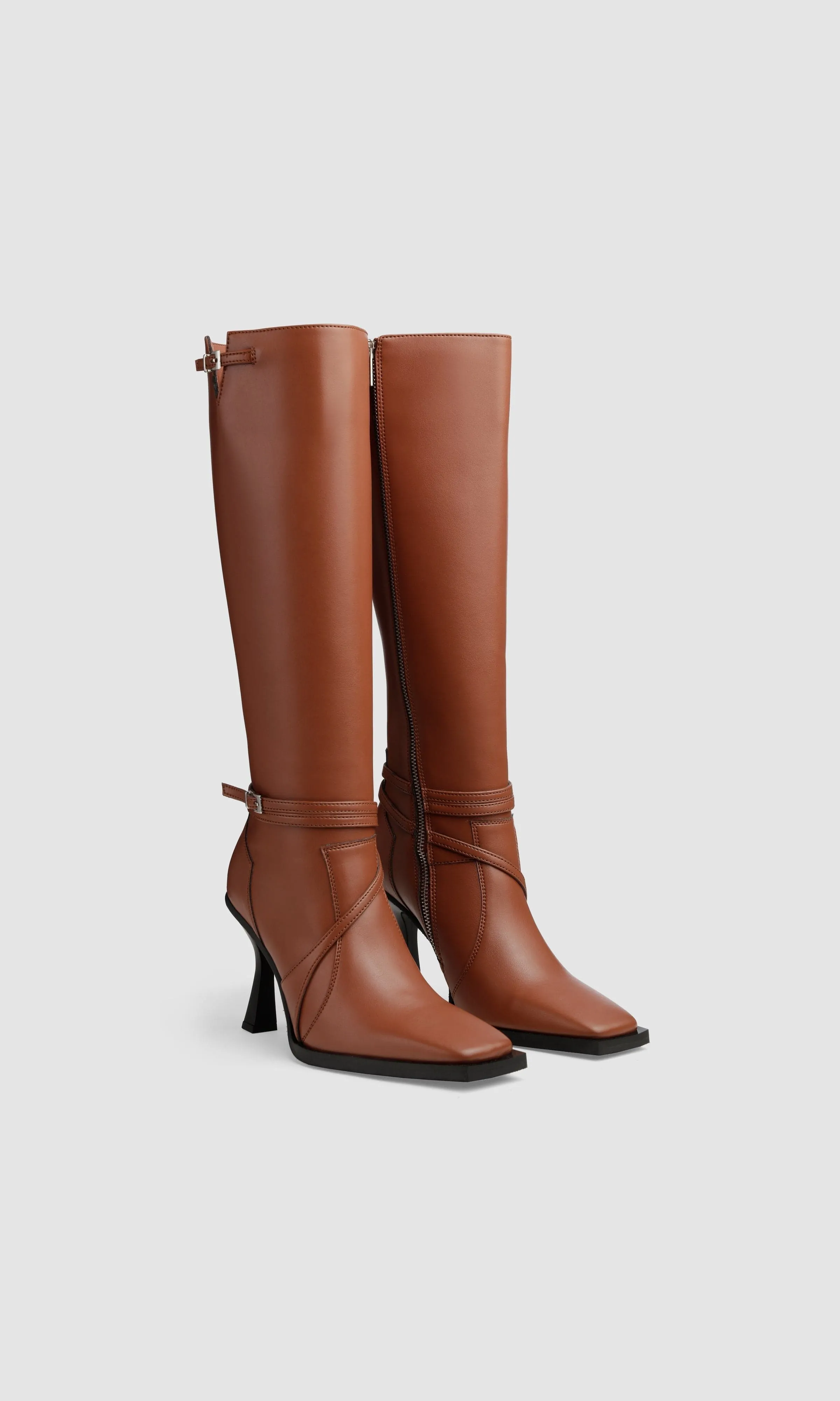 Alicia Vegan Apple Leather Knee Boots | Chestnut