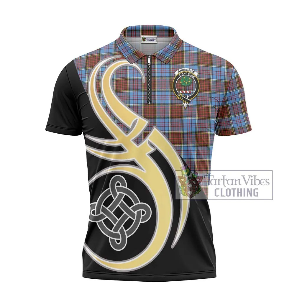 Anderson Modern Tartan Zipper Polo Shirt with Family Crest and Celtic Symbol Style