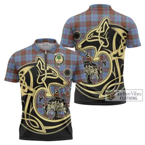 Anderson Modern Tartan Zipper Polo Shirt with Family Crest Celtic Wolf Style