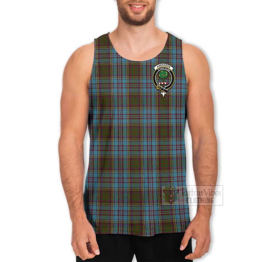 Anderson Tartan Men's Tank Top with Family Crest and Bearded Skull Holding Bottles of Whiskey