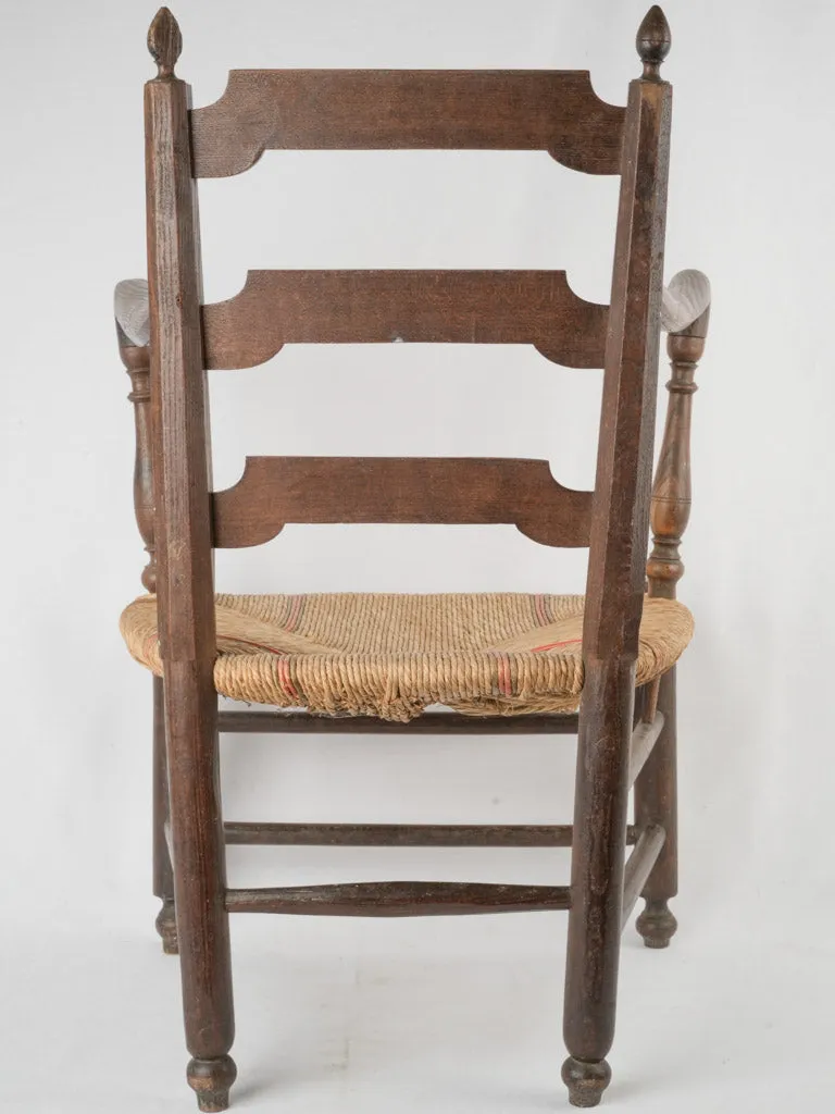 Antique Provencal ladderback armchair w/ rush seat