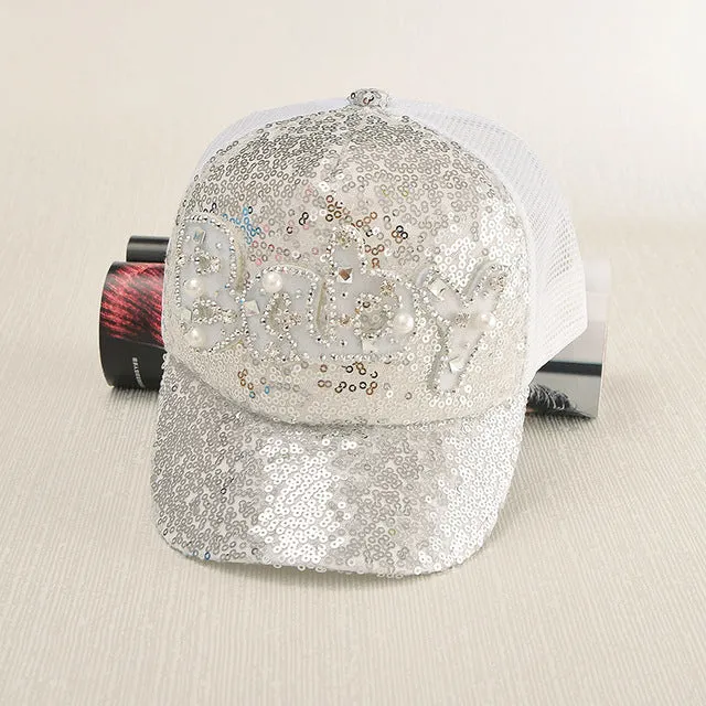 AOVKOVSA 2017 Gorras Fashion Casual Casquette Children Girls Baseball Cap Pearl Diamond Sequins Baby Snapback Caps Hats