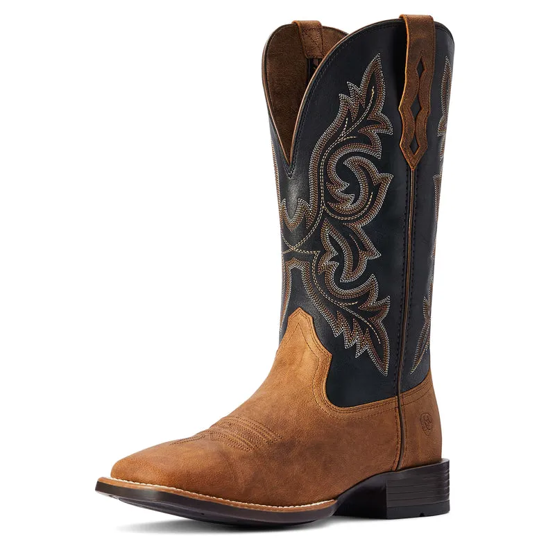 'Ariat' Men's Drover Ultra Western Square Toe - Sorrel Crunch / Limousine Black