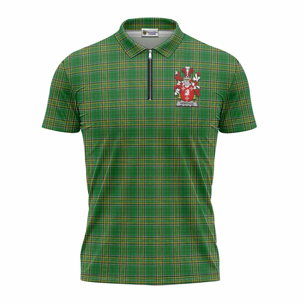 Armitage Irish Clan Tartan Zipper Polo Shirt with Coat of Arms