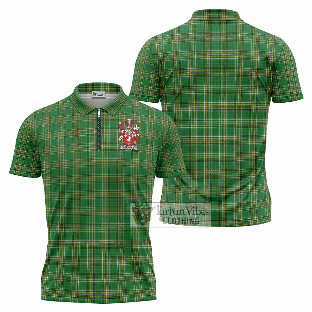 Armitage Irish Clan Tartan Zipper Polo Shirt with Coat of Arms