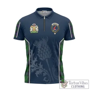 Armstrong Tartan Zipper Polo Shirt with Family Crest and Scottish Thistle Vibes Sport Style