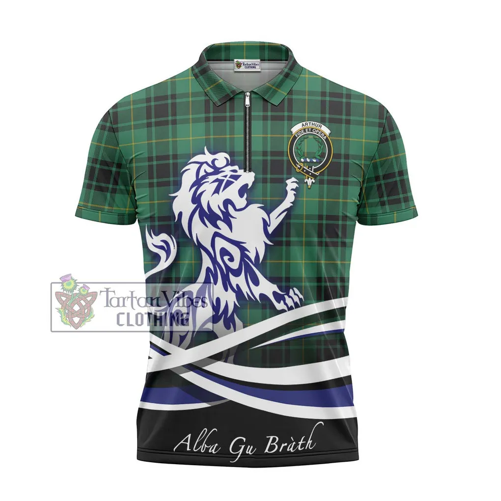 Arthur Ancient Tartan Zipper Polo Shirt with Alba Gu Brath Regal Lion Emblem