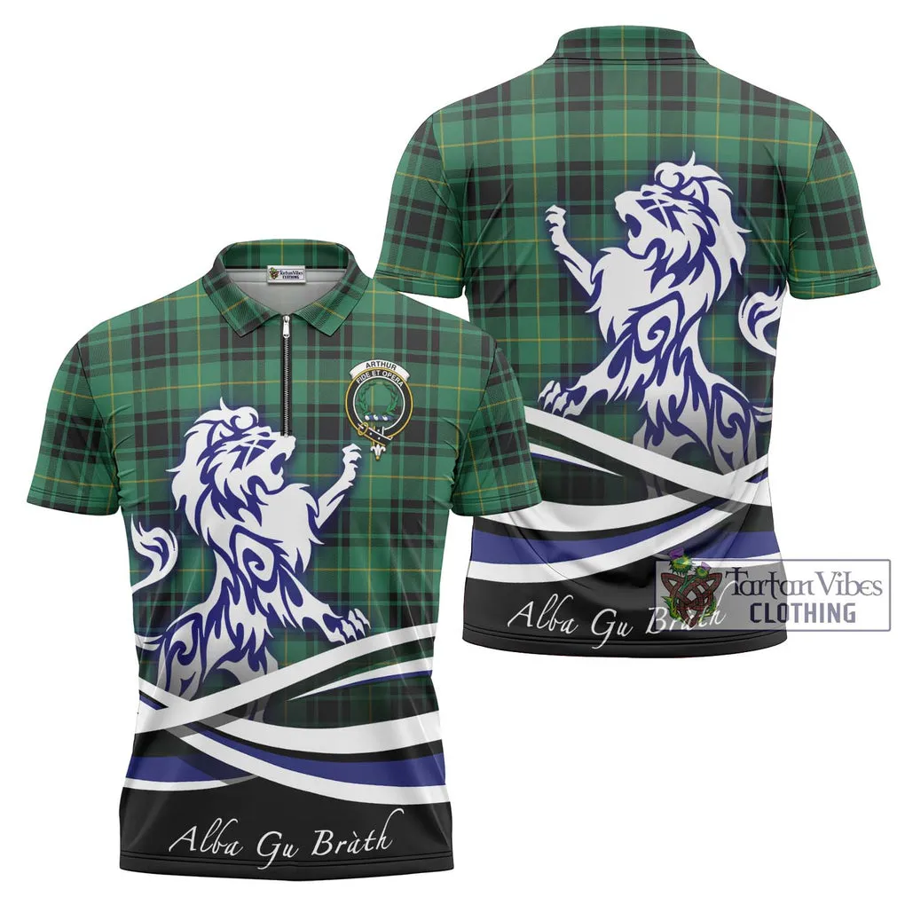 Arthur Ancient Tartan Zipper Polo Shirt with Alba Gu Brath Regal Lion Emblem