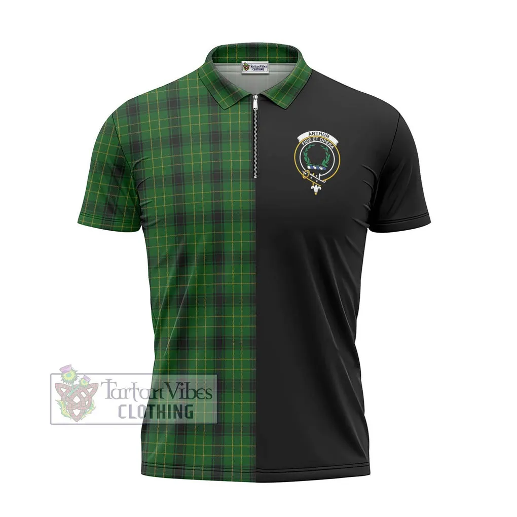 Arthur Highland Tartan Zipper Polo Shirt with Family Crest and Half Of Me Style