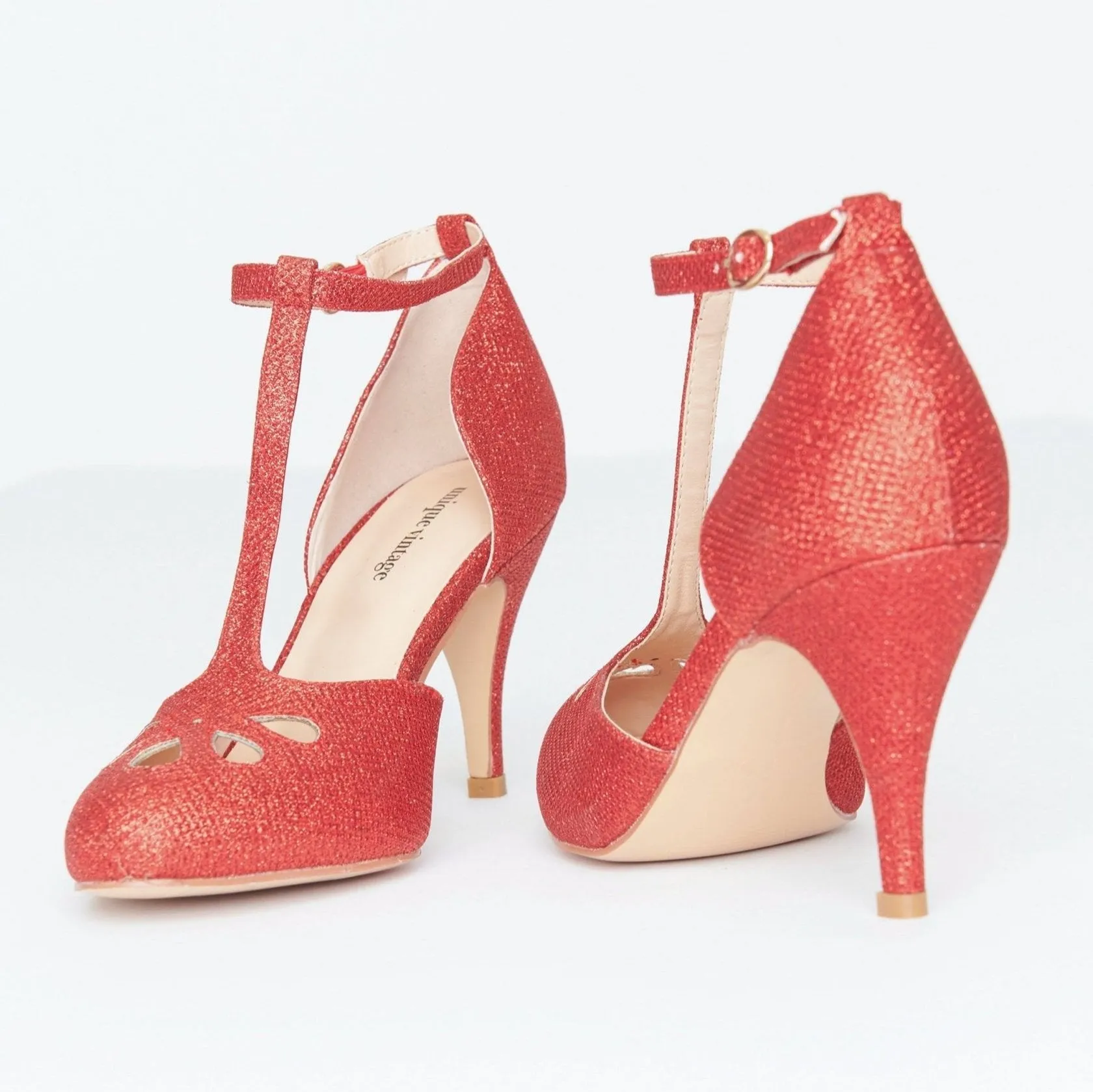 Astaire T-Strap Heel in Red by Unique Vintage