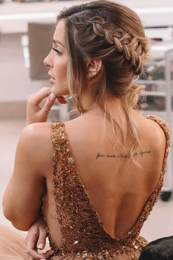 Backless Long A Line Brown Beaded Sweetheart Tulle Prom Dresses PSK344