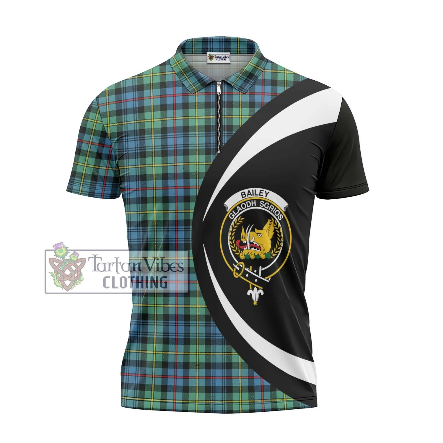 Bailey Ancient Tartan Zipper Polo Shirt with Family Crest Circle Style