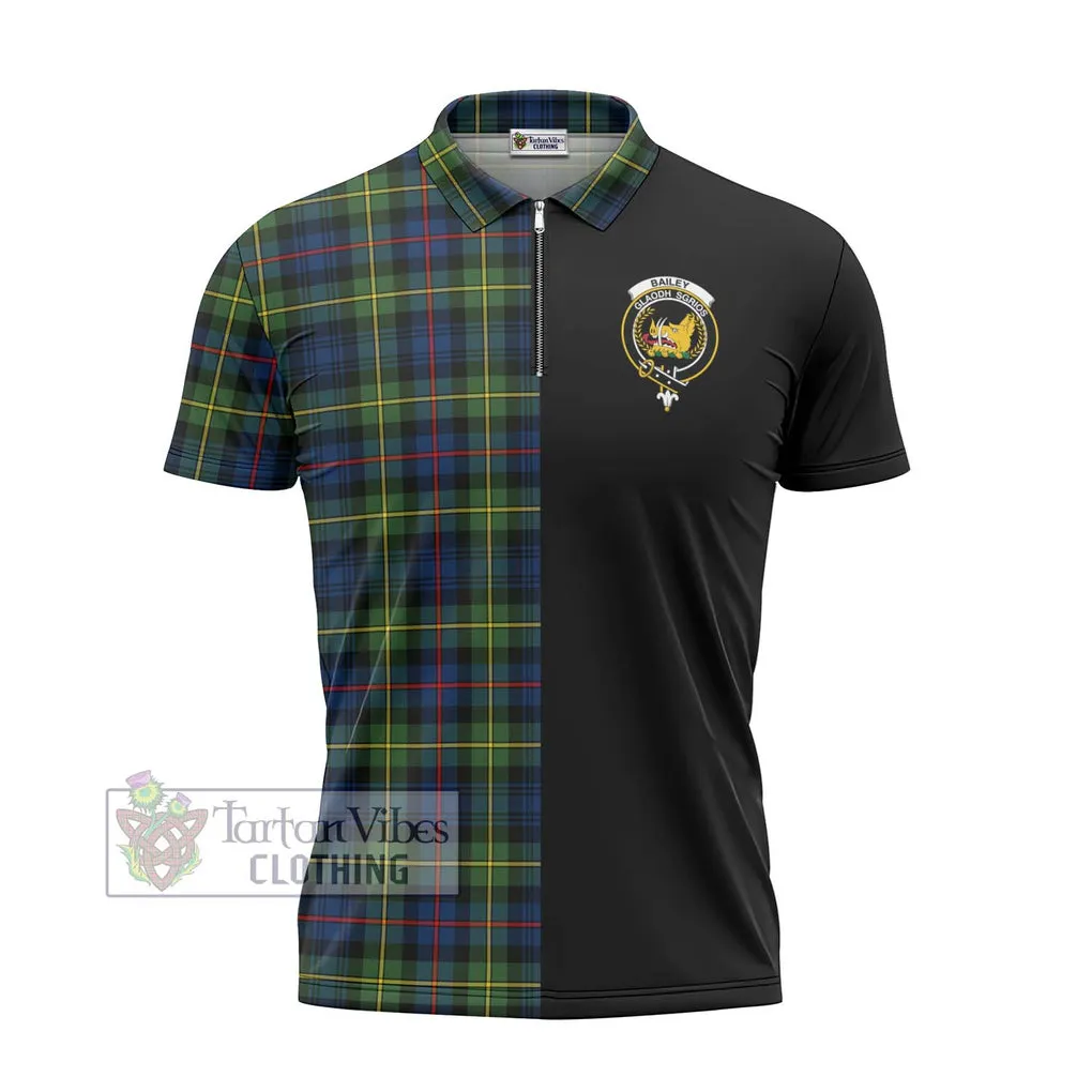 Bailey Modern Tartan Zipper Polo Shirt with Family Crest and Half Of Me Style