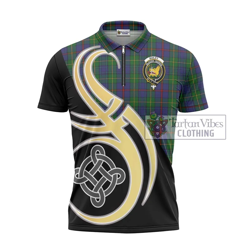 Bailey Tartan Zipper Polo Shirt with Family Crest and Celtic Symbol Style