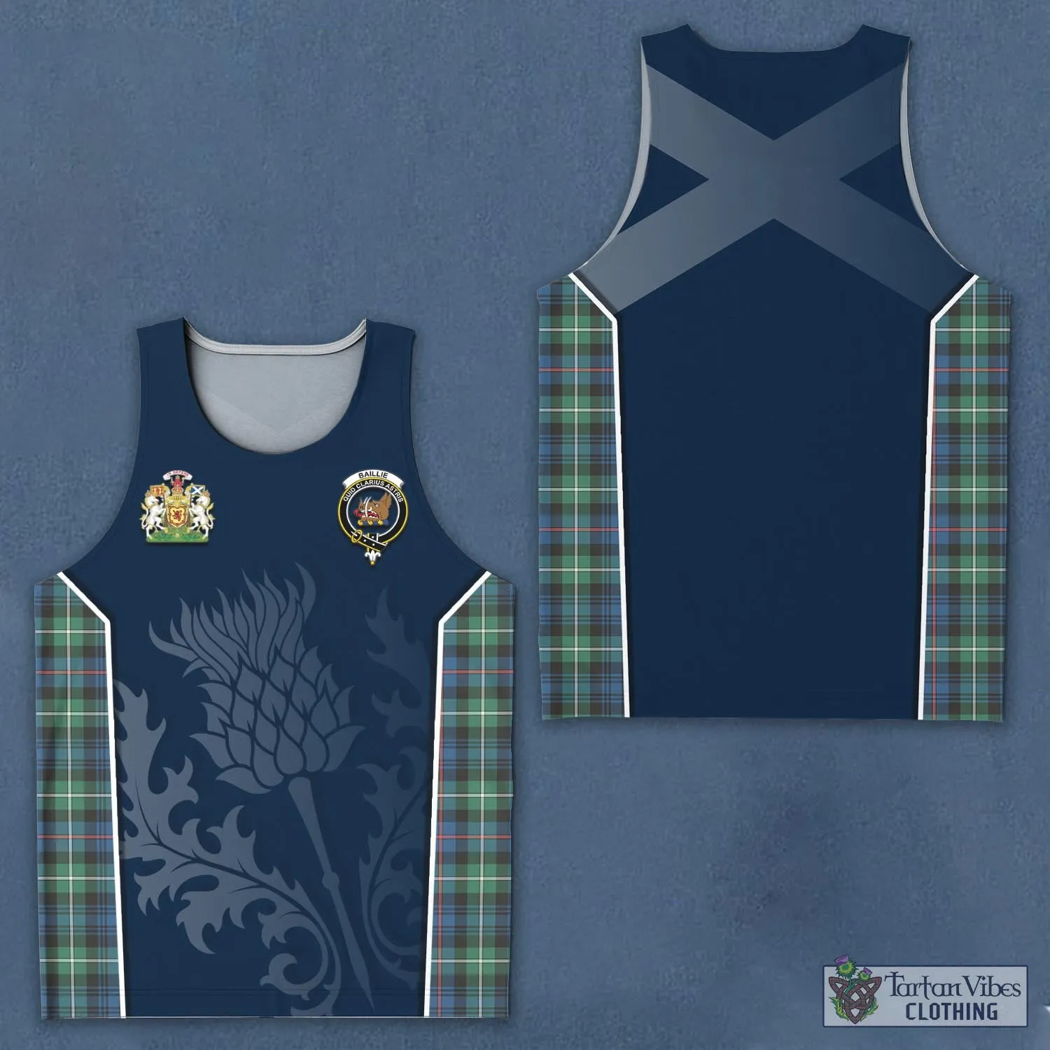 Baillie Ancient Tartan Men's Tanks Top with Family Crest and Scottish Thistle Vibes Sport Style