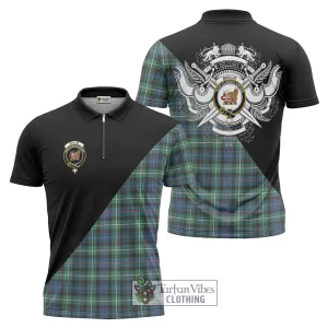 Baillie Ancient Tartan Zipper Polo Shirt with Family Crest and Military Logo Style