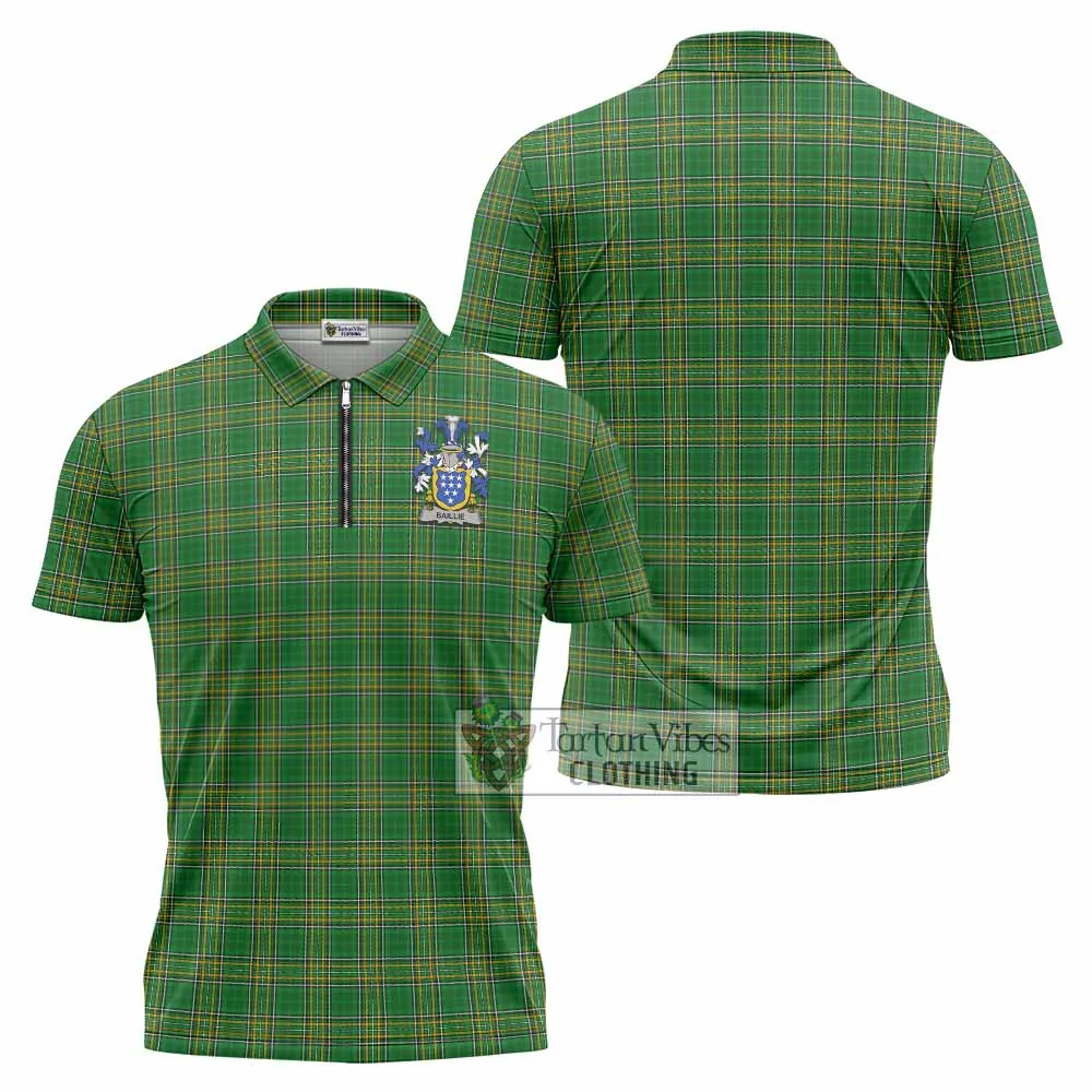 Baillie Irish Clan Tartan Zipper Polo Shirt with Coat of Arms