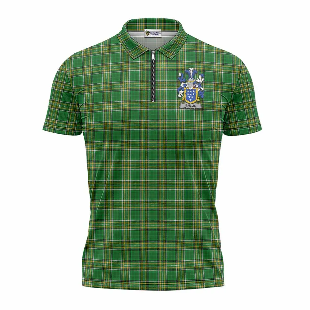 Baillie Irish Clan Tartan Zipper Polo Shirt with Coat of Arms