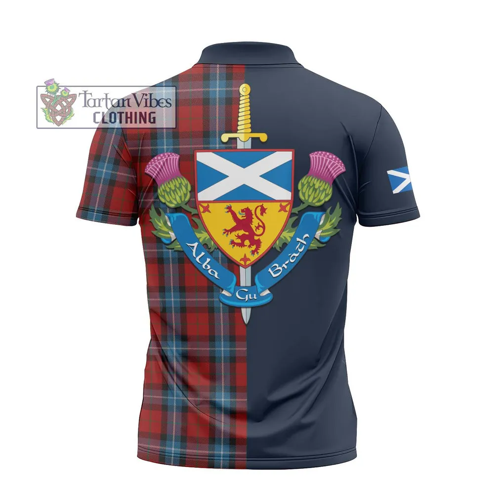 Baillie of Polkemmet Red Tartan Zipper Polo Shirt Alba with Scottish Lion Royal Arm Half Style